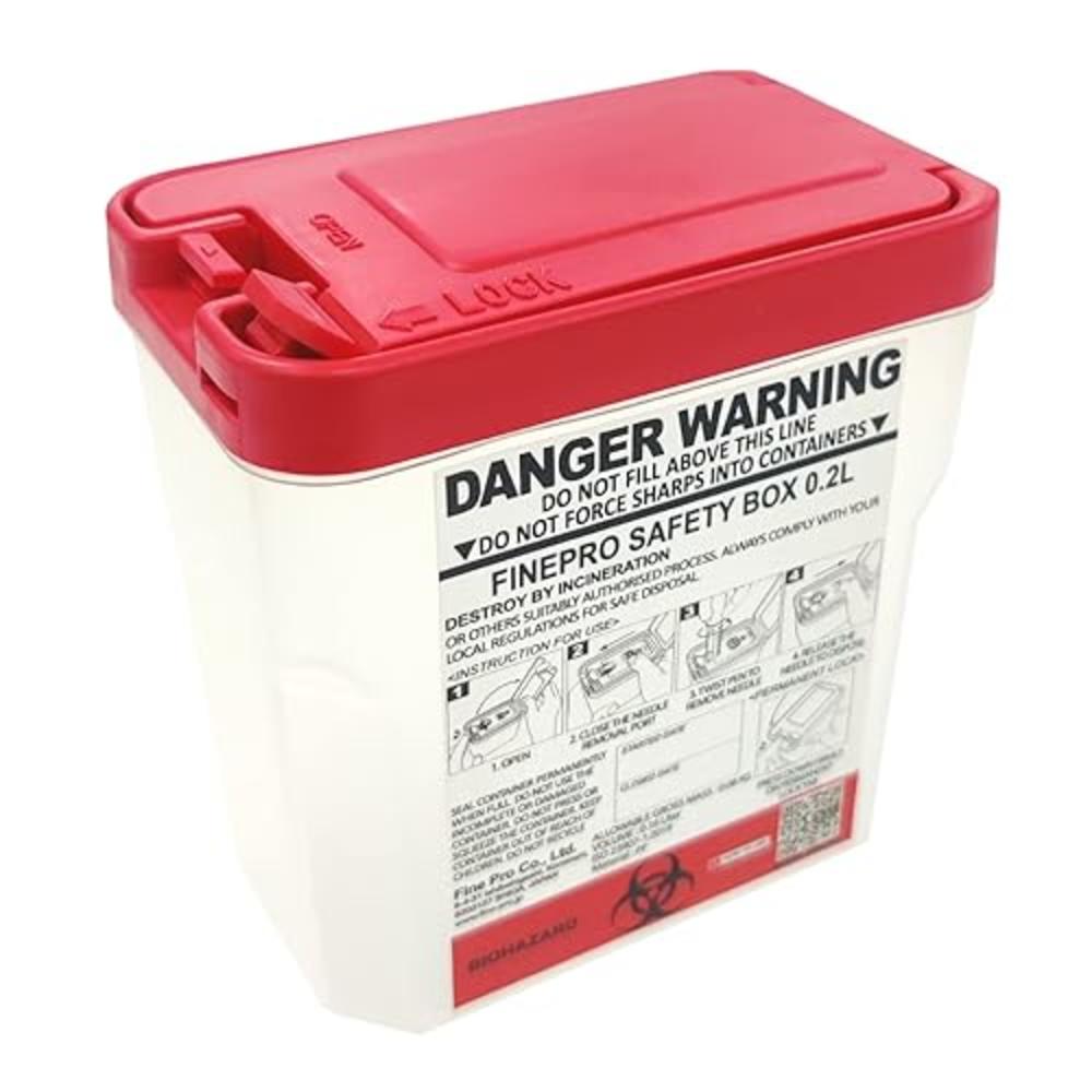 FINEPRO 0.2L Size Portable Pen-Needle Disposal Container Diabetes Care (0.2L, Red+Clear, 1)