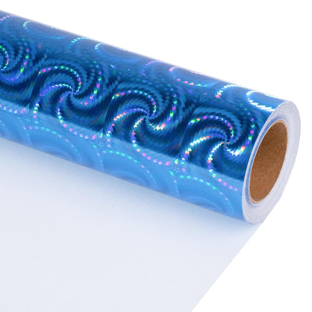 MAYPLUSS Holographic Wrapping Paper - Mini Roll - 17 Inch X 32.8 Feet- Metallic Light Blue Foil Design (47.3 sq.ft.ttl)