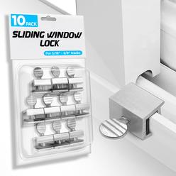 Shop Square Sliding Window and Door Locks (10 Pack), Adjustable Aluminum Security Screw Lock - Fits Up to 3/16" Track, Door Stopper Safety L