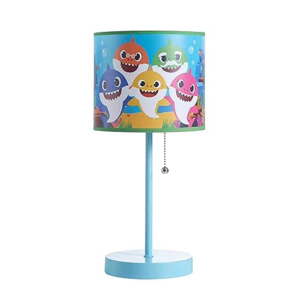 Idea Nuova Baby Shark Stick Table Kids Lamp with Pull Chain,Metal, Themed Printed Decorative Shade