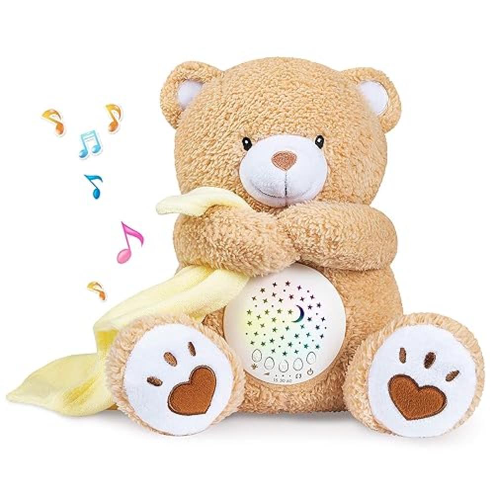 BEREST Baby Sleep Soother Happy Bear, Mom's Heartbeat Bear Lullabies & Shusher White Noise Machine, Nursery Decor Night Light Pr