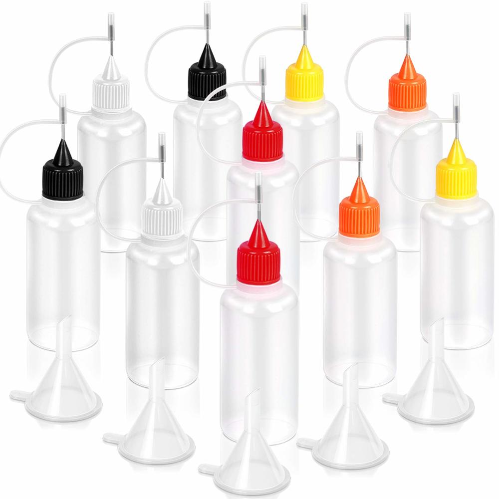 Fandamei 10 PCS Precision Tip Applicator Bottle, 5 Color Glue Applicator Bottle with 5PCS Mini Funnel, 30ml/1 Ounce Fine Needle 