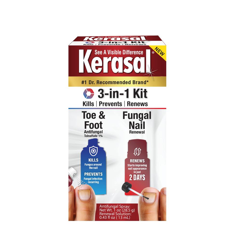 Kerasal 3-in-1 Nail Care Kit 1 oz Antifungal Spray and 0.43 oz Nail Repair Solution Improve Appearance of Nails & Toes in 2 Days