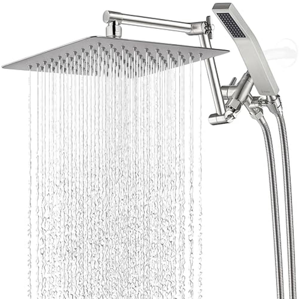 G-Promise All Metal 10 Inch Rainfall Shower Head with Handheld Spray Combo| 3 Settings Diverter|Adjustable Extension Arm with Lo