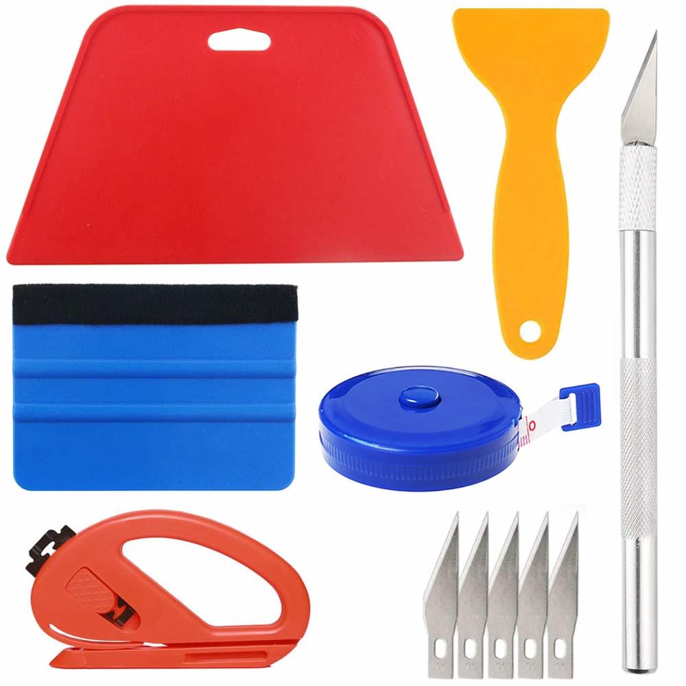 BUYSIGO Wallpaper Smoothing Tool Kit Include red Squeegee,Medium-Hardness Squeegee, blue Tape Measure,snitty Vinyl Cutter and Craft Knif