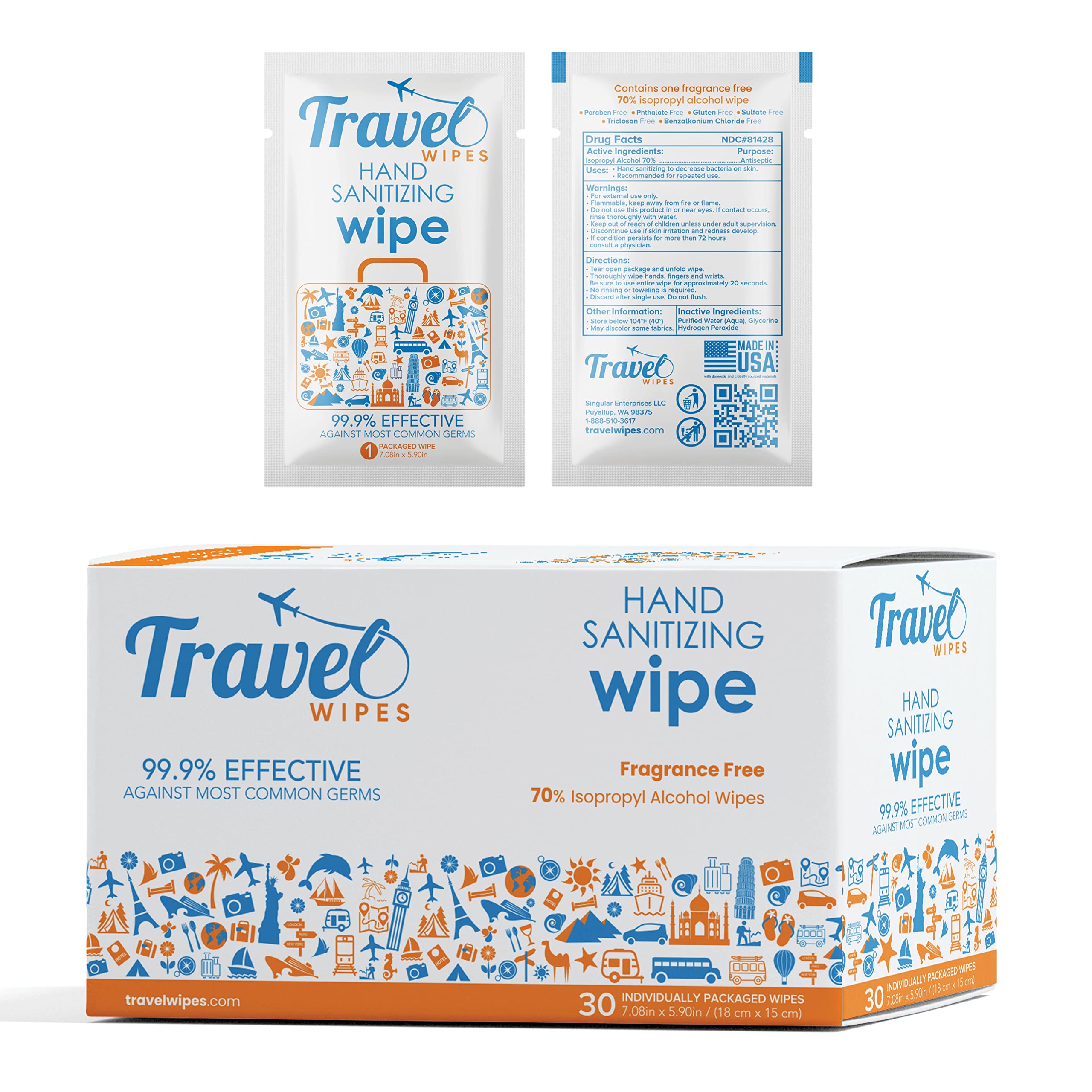 Travel Wipes Hand Sanitizing Wipes Travel Size by Travel Wipes - Hand Sanitizer Wipes Individually Wrapped with Moisturizer and Fragrance-fre