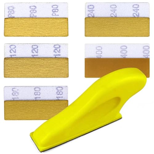 POLIWELL 100 Sheets Micro Sander Kit 3.5” x 1” Mini Sander for Small Projects, Detail Handle Sanding Tools + Sandpaper 80 120 180 240 400