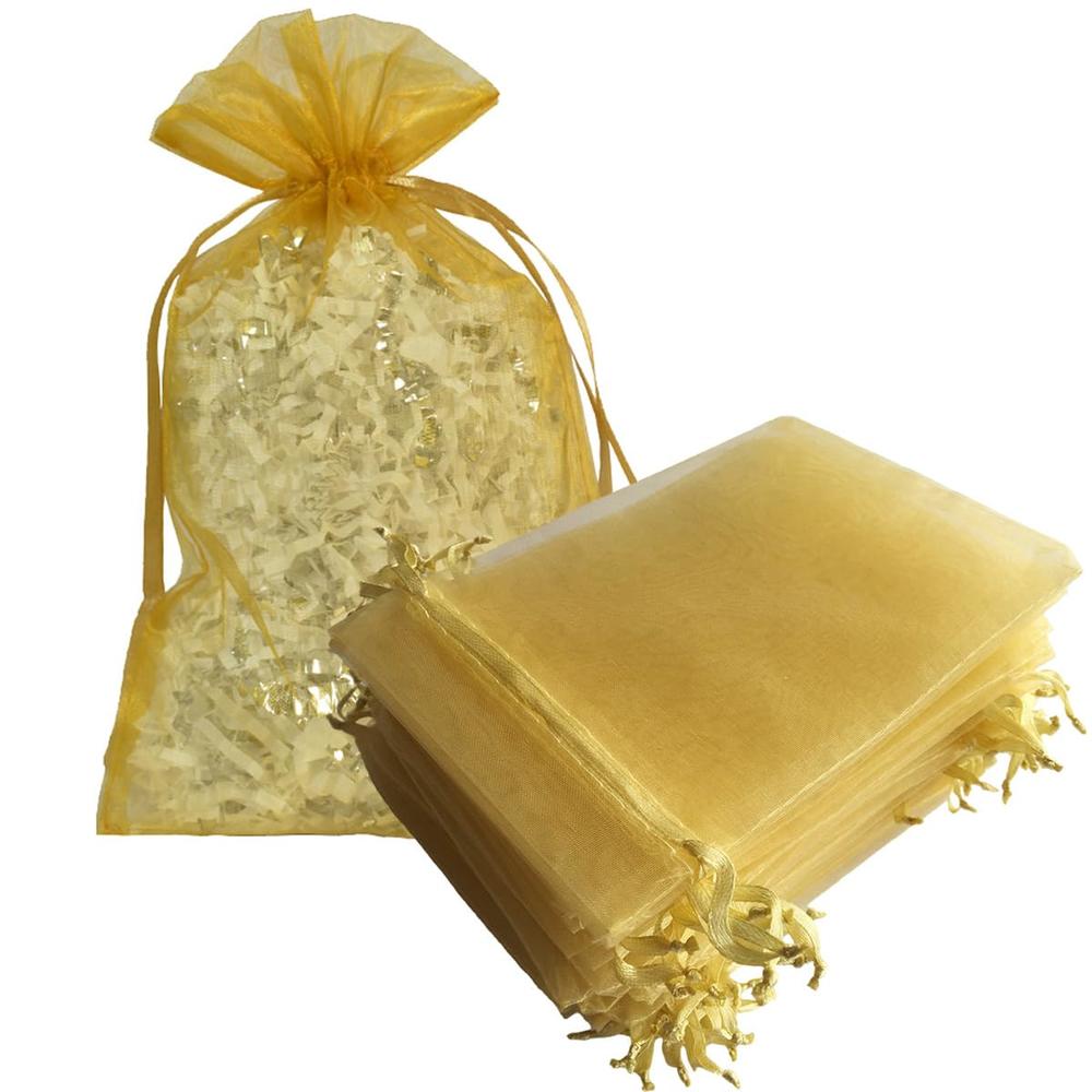 Dkrsyz 100 Count Gift Organza Bags Gold Drawstring 5x7 Inch for Baby Shower,Christmas,Birthday,Party Favor,Wedding,School Gradua