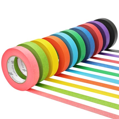 skytogether Colored Masking Tape 1 Inch Wide, Rainbow Color Masking Tape  Colorful Masking Tape Colored Tape Rolls for Kids Class