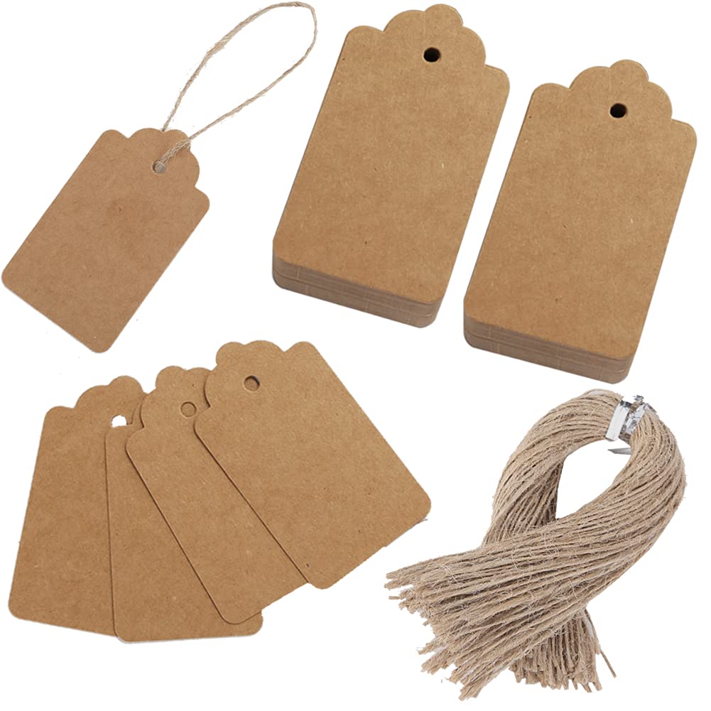 SallyFashion Kraft Paper Tags, 600 PCS Craft Hang Tags with Free 600 PCS  Natural Jute Twine for Gifts Arts and Crafts Wedding Ho