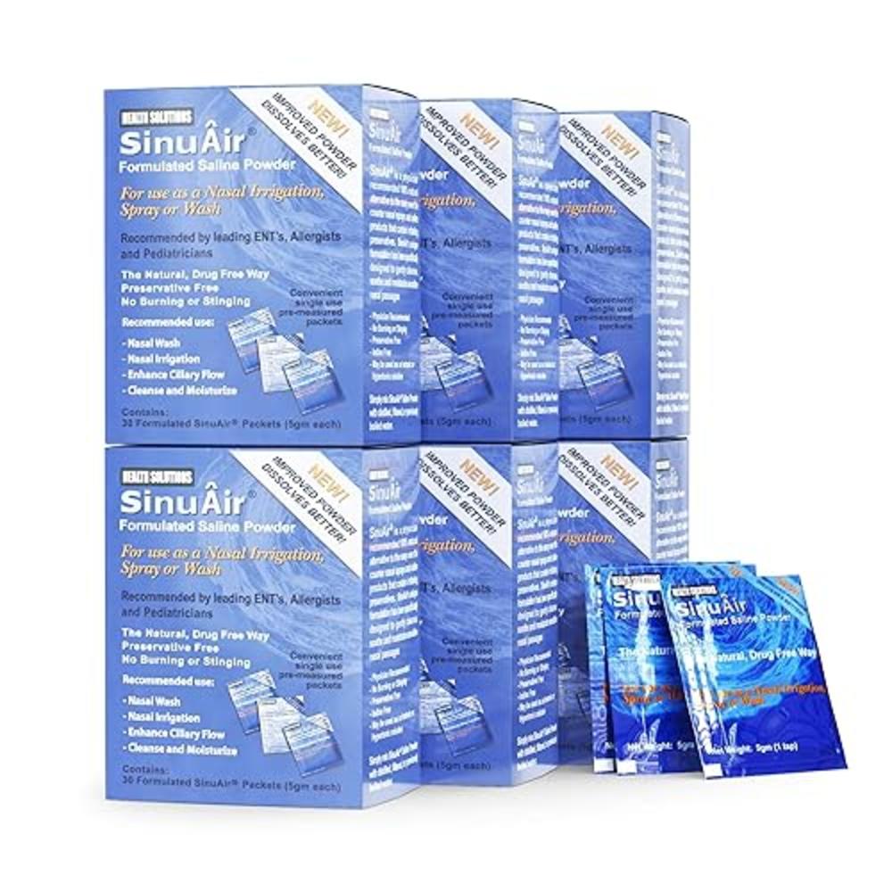 Health Solutions SinuAir Sinus Rinse Salt Solution - Saline Powder for SinuPulse System, Neti Pot Flush, Nasal Wash Squeeze Bottle, & Nose Irriga