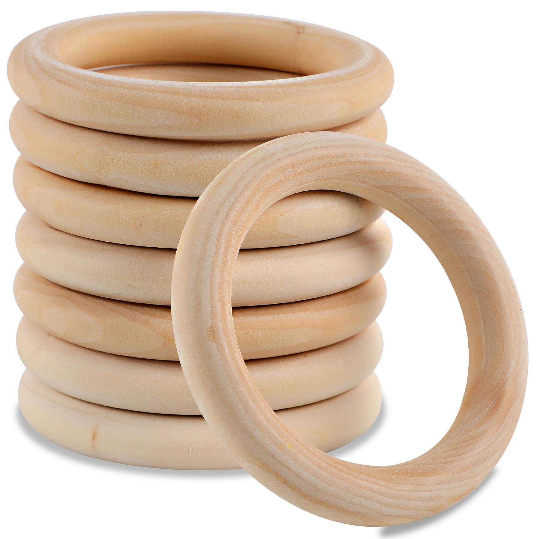 Augsun 10 Pcs Macrame Wooden Rings, 60mm/2.4inch Natural Unfinished Solid  Wood Hoops for DIY Craft Pendant Connectors Jewelry Making