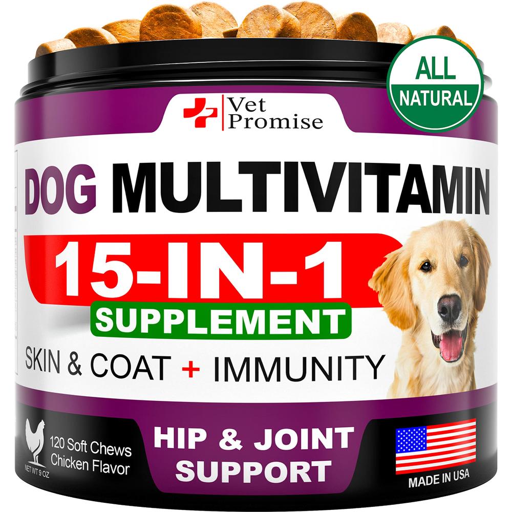 Vet Promise Dog Multivitamin Chewable with Glucosamine - Dog Vitamins and Supplements - Senior & Puppy Multivitamin for Dogs - Pet Joint Sup
