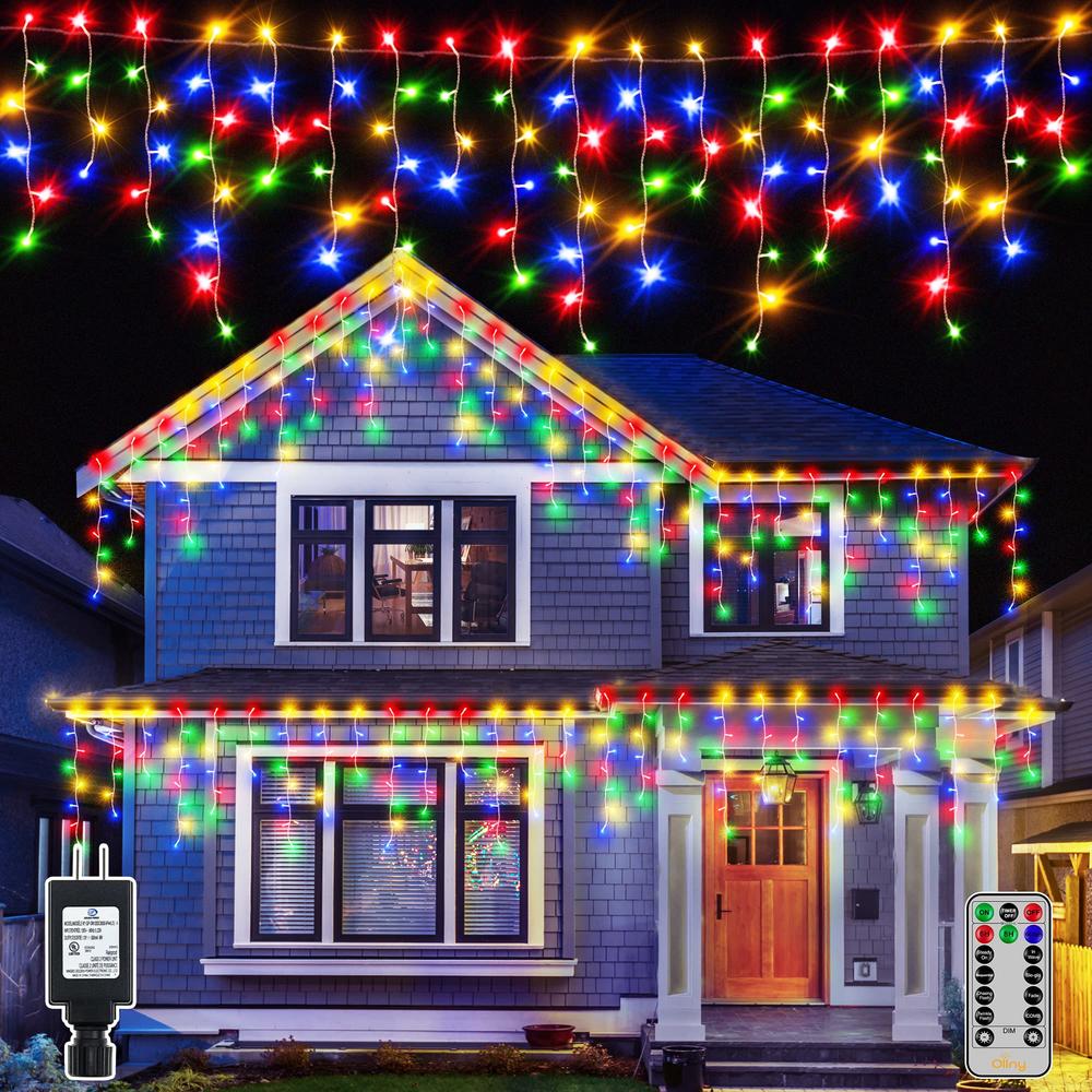 Ollny Icicle Lights Outdoor Multicolor, 594LED 49FT Christmas Lights with Remote 8 Modes IP44 Waterproof, Dimmable Connectable T
