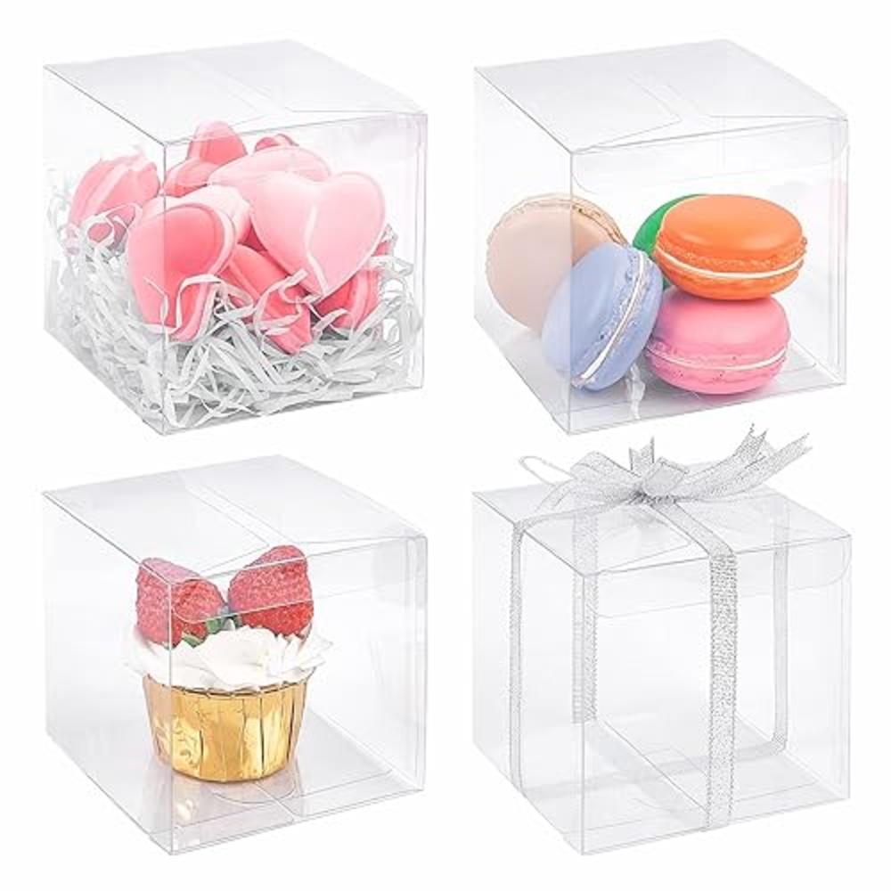Zezzxu 30 Pack Clear Boxes for Favors 4 x 4 x 4 Inch Clear Gift Boxes for Party Favors Cupcake Macaron Candy Cookies Ornament Gi