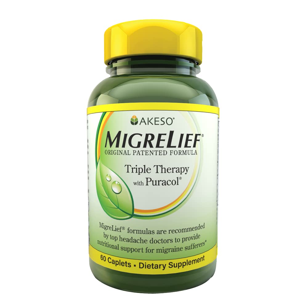MigreLief Original Triple Therapy with Puracol - Nutritional Support for Migraine Sufferers - 60 Caplets/1 Month Supply