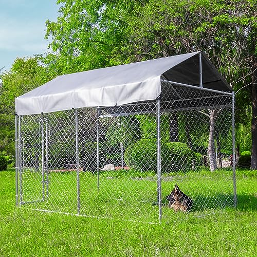 HITTITE Large Outdoor Dog Kennel, Anti-Rust Outdoor Dog Fence with Waterproof UV-Resistant Cover and Secure Lock for Backyard (6