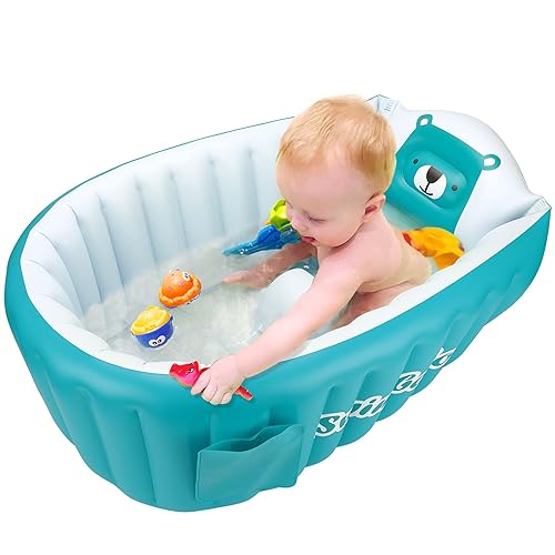 SHXKUAN Inflatable Bathing Tub for Toddler,Non Slip Safety Thick Cushion Central Seat,Portable Travel Seat Baths Baby Swimming P