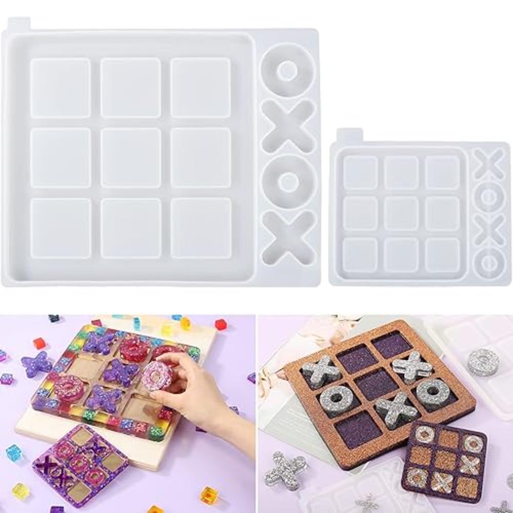 LET'S RESIN Large Tic Tac Toe Resin Mold 2Pcs, Tic Tac Toe Molds for Resin Casting, Large Epoxy Resin Silicone Molds for DIY Tab