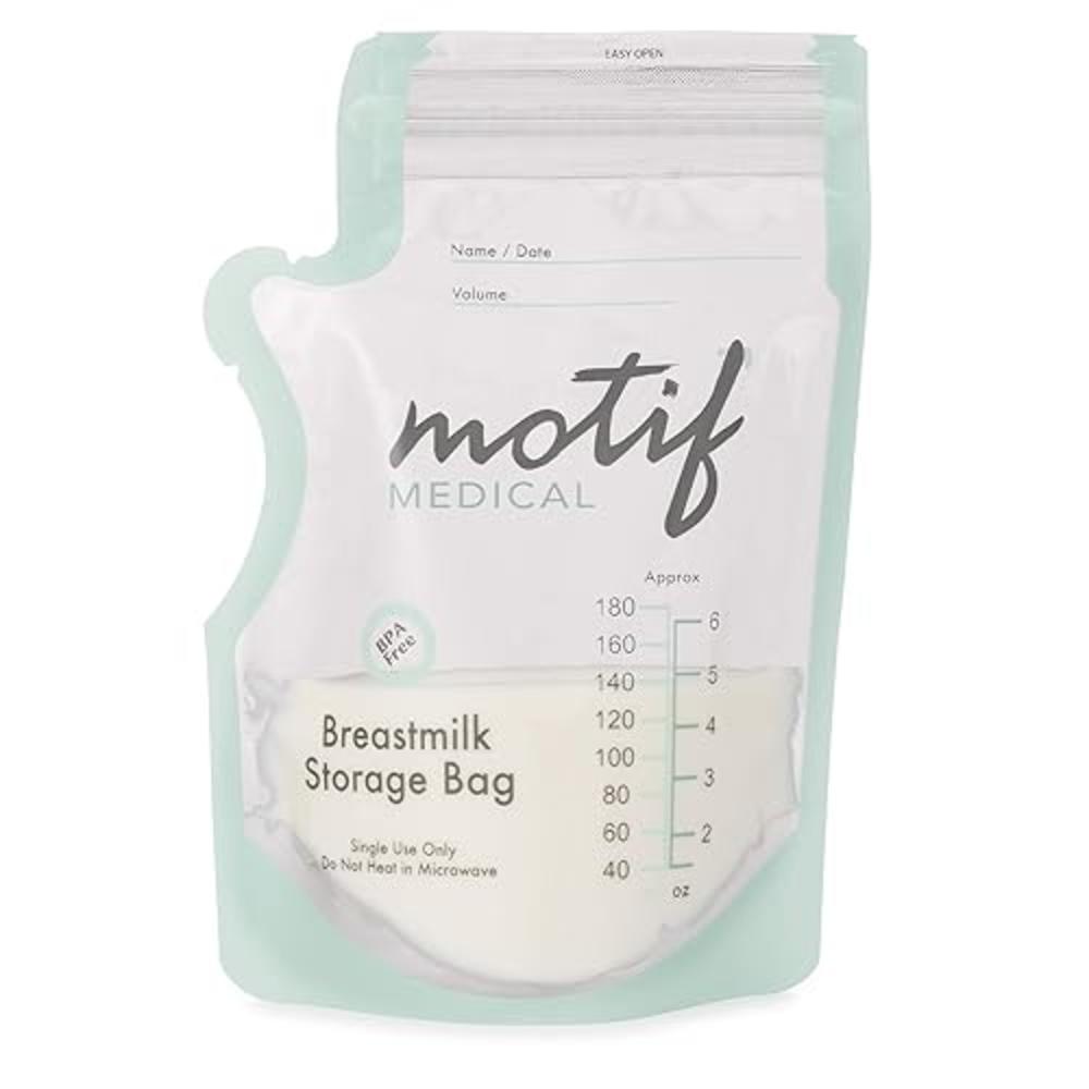 Motif Medical, Milk Storage Bags, 8 oz Milk Freezer Bag with Easy Pour Spout, BPA Free, Write-On Label - 100 Count