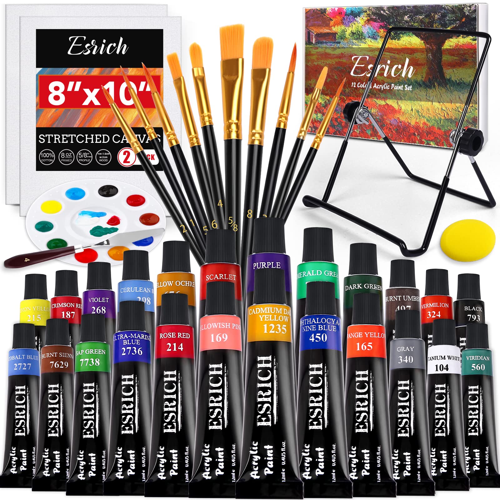 30 ESRICH 40PCS Acrylic Paint Set,Professional Painting Supplies with Acrylic  Paint,Canvas Panels,Paint Brushes,Paint Knife,Sponge