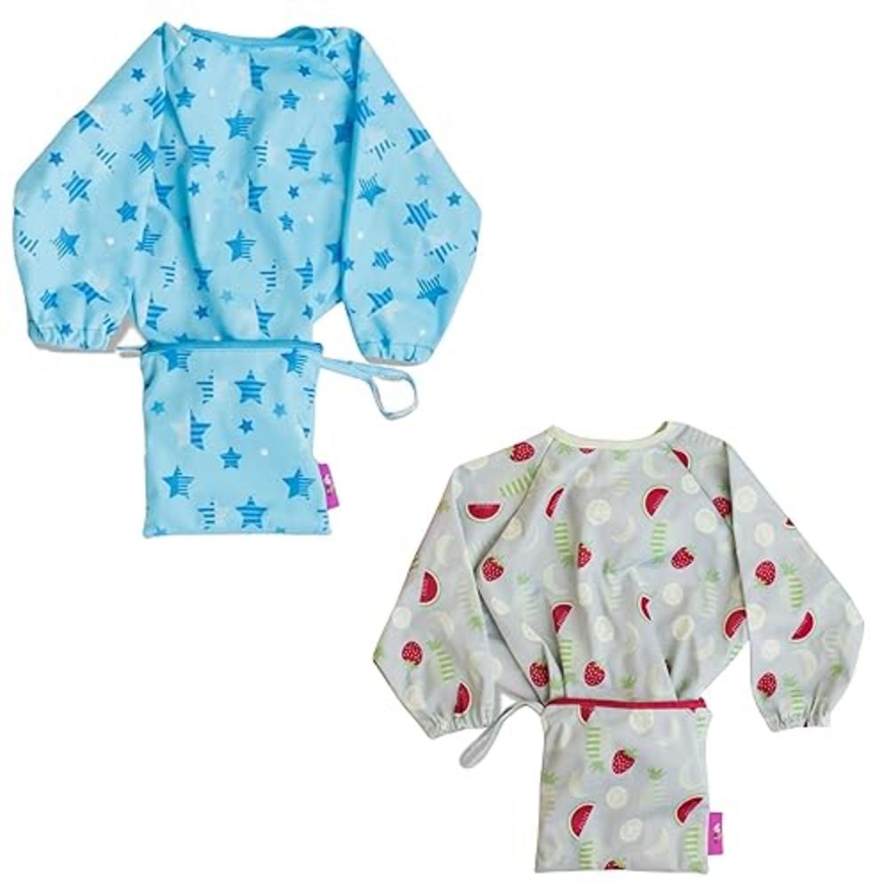 Tidy Tot Cover & Catch Waterproof Bib - Attaches to Highchairs - Easy to Clean Baby Bibs for Eating - Long Sleeve Coverall - Tod