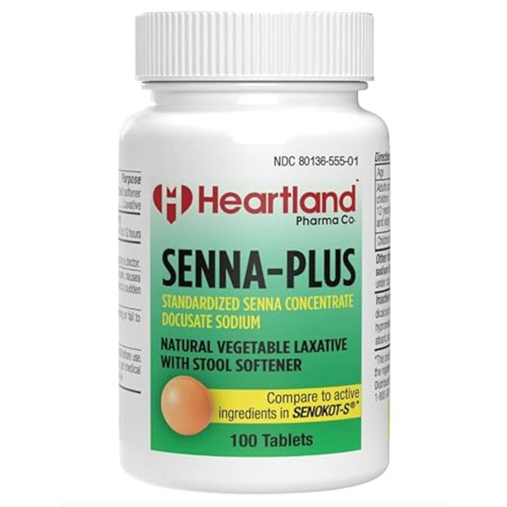 Heartland Pharma Senna-Plus Natural Vegetable Sennoside Laxative + Docusate Sodium Stool Softener Tablets Constipation Relief (1
