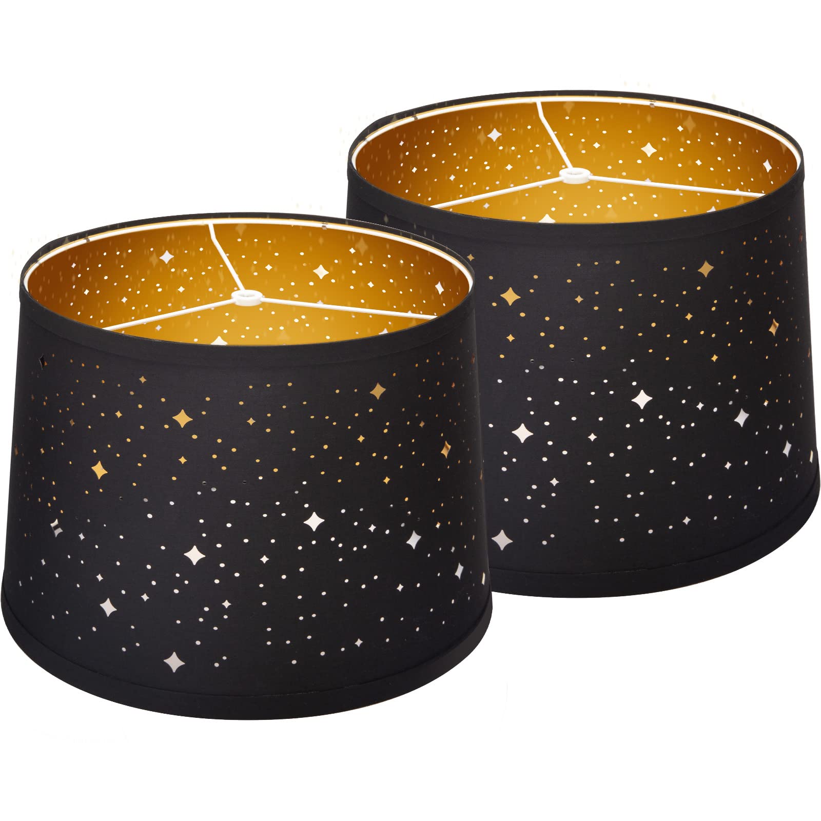 Seaside Village Black Lampshades Set of 2, Drum Lampshades with Sky Stars Design, 11.6" x 12.6" x 9.8" Inches Lampshades for Table Lamp, Floor L