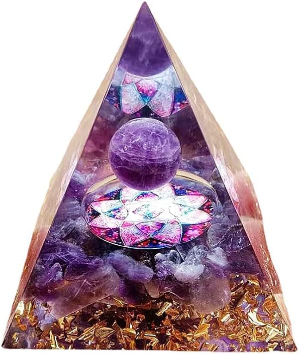 Divani Moonstone Crystal Orgone Pyramid - Amethyst Ball Lotus - Ogan Crystal Energy Tower - Nature Reiki Healing Chakra Crushed Stone J