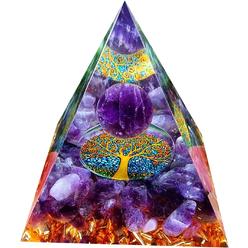 Divani Moonstone Crystal Orgone Pyramid - Amethyst Ball Tree of Life - Ogan Crystal Energy Tower - Nature Reiki Healing Chakra Crushed 