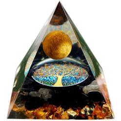 Divani Moonstone Crystal Orgone Pyramid - Tiger Eye Ball Tree of Life - Ogan Crystal Energy Tower - Nature Reiki Healing Chakra Crushed
