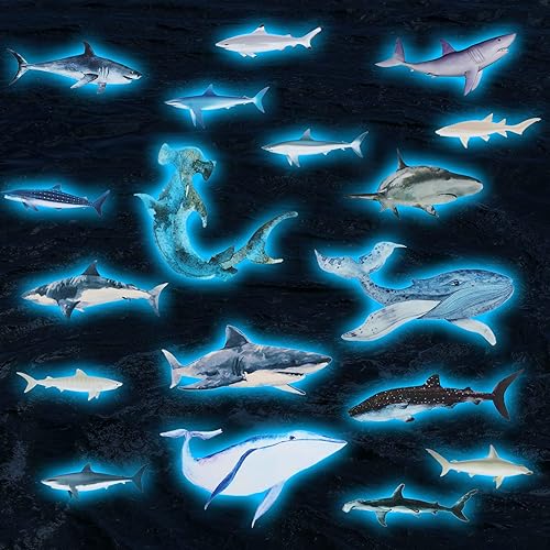 Outus 18 Pieces Sharks Peel Shark Wall Decals Removable Wall Stickers Animal Shark Decal Stickers Sea Theme Wall Decor Sticker for Roo