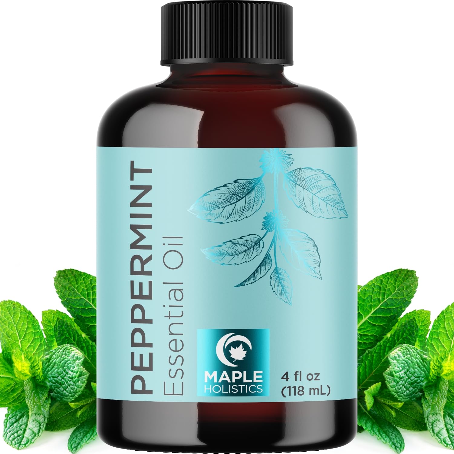 Maple Holistics Peppermint Essential Oil for Diffuser Aromatherapy - 100%  Pure Peppermint Oil for Hair Skin and Nails Plus Undiluted Refreshing