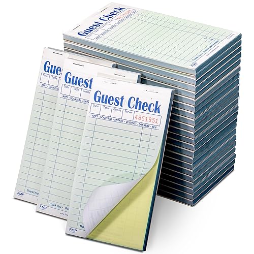 FMP Brands Double Part Guest Check Pads for Restaurants, Server Note Pads Total 250 Sheets (5 Pads), Perforated 2 Part Carbonles