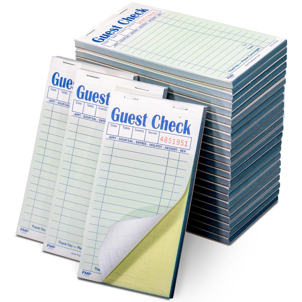 FMP Brands Double Part Guest Check Pads for Restaurants, Server Note Pads Total 250 Sheets (5 Pads), Perforated 2 Part Carbonles