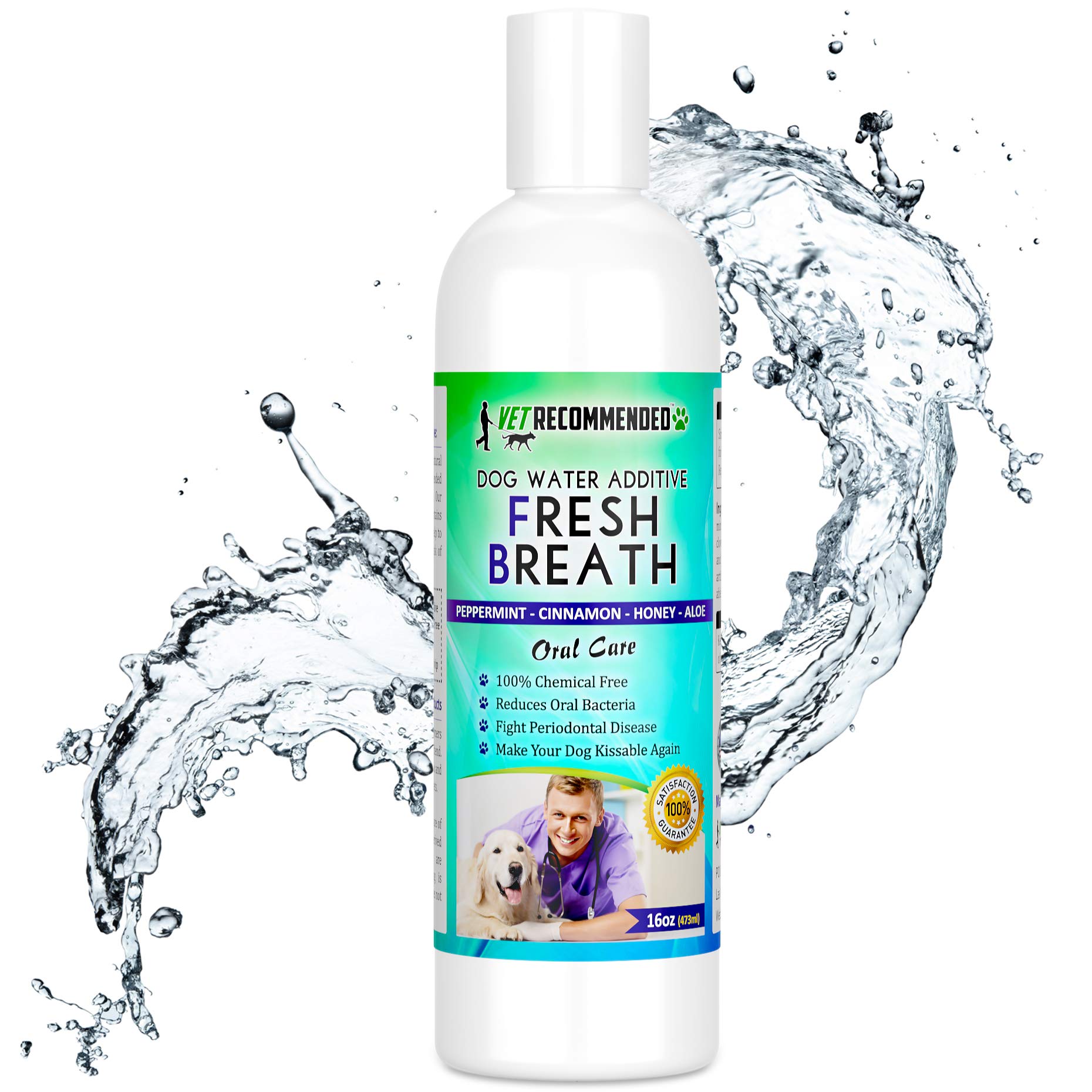 Vet Recommended Dog Breath Freshener Water Additive for Pet Dental Care - All Natural - Works to Solve The Cause of Bad Dog Brea