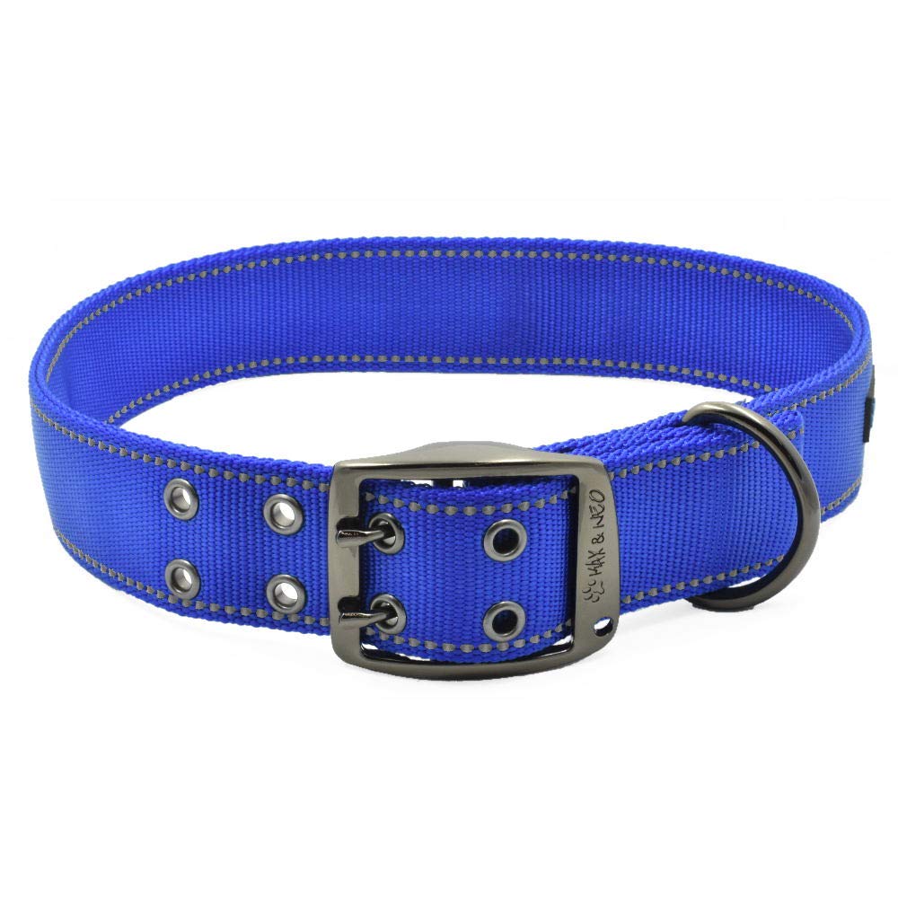 Max and Neo MAX Reflective Metal Buckle Dog Collar - We Donate a Collar to a Dog Rescue for Every Collar Sold (X-Large, Blue)