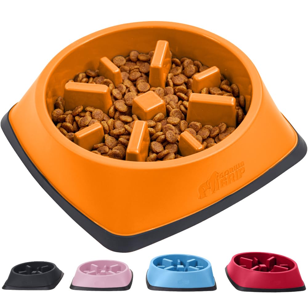 Gorilla Grip 100% BPA Free Slow Feeder Cat and Dog Bowl, Slows Down Pets  Eating, Prevents Overeating, Puppy Training, Large, Sma