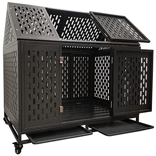 JINTANGLI PET Heavy Duty Dog Crate Cage Kennel, Roof Large Strong Metal Playpen for Large Medium Dogs with Four Sturdy Locks and Four Lockable