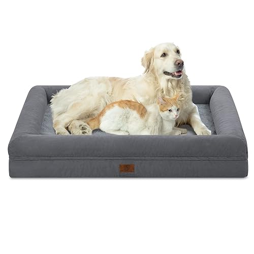 Yiruka Large Dog Bed, Dark Grey Orthopedic Dog Bed, Washable Dog Bed with [Removable Bolster], Waterproof Dog Bed with Nonskid B