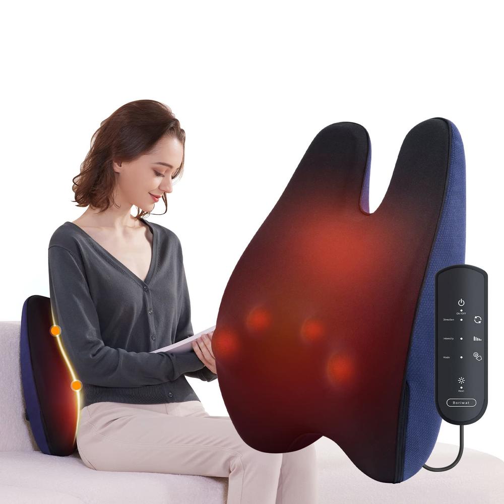 Boriwat Back Massager with Heat, Shiatsu Neck and Back Massager for Pain Relief, Deep Tissue 3D Kneading Massage Pillow for Lower Back, 