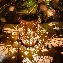DIBIEECN Solar Lanterns Outdoor Hanging Lantern Lights, Butterfly Hollowed-Out Metal Decor Lantern, Waterproof LED Decorative Garden Ligh