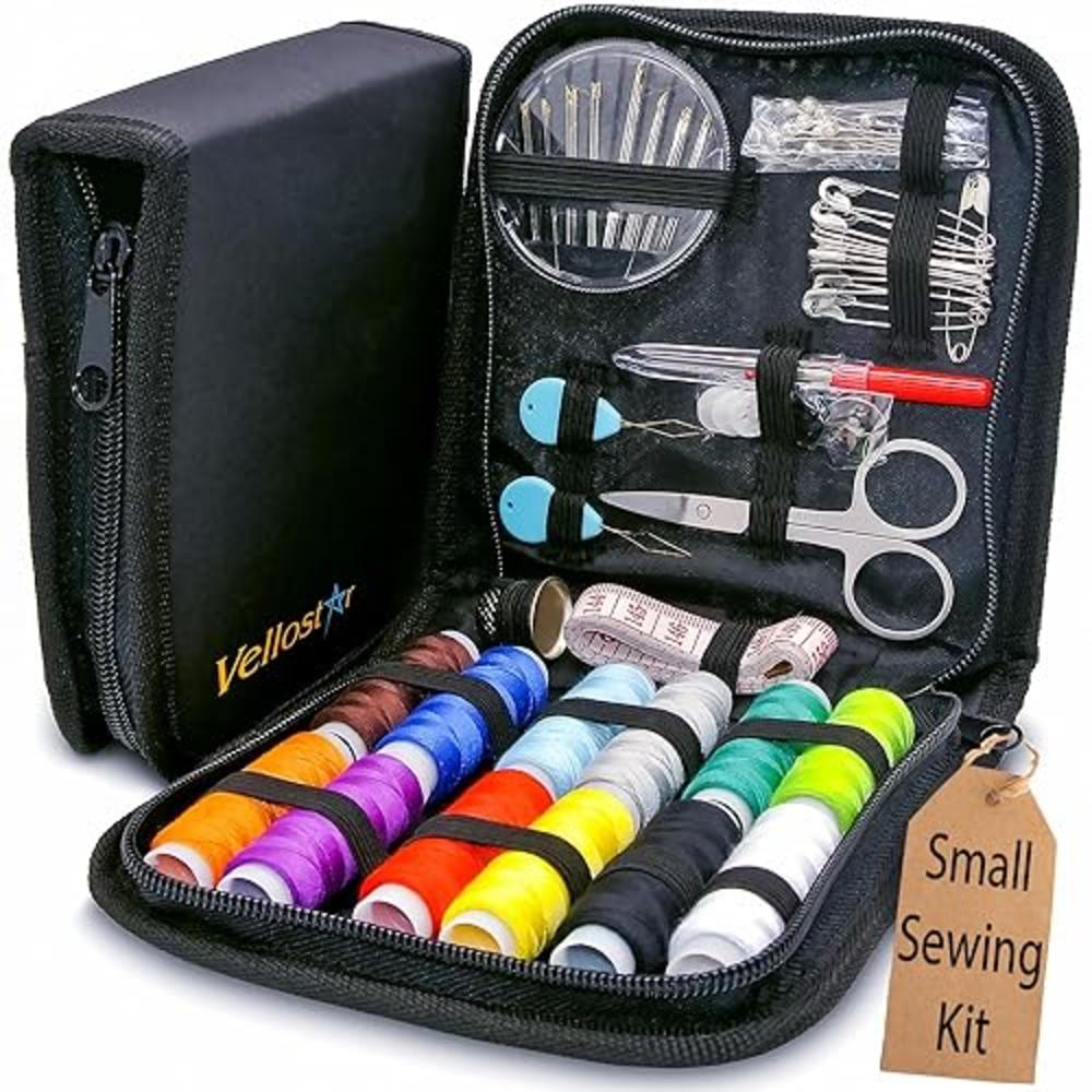 Vellostar Small Sewing Kit Basic - Easy to Use Needle and Thread Kit with Sewing Supplies and Accessories - Portable Sewing Kit for Beginn
