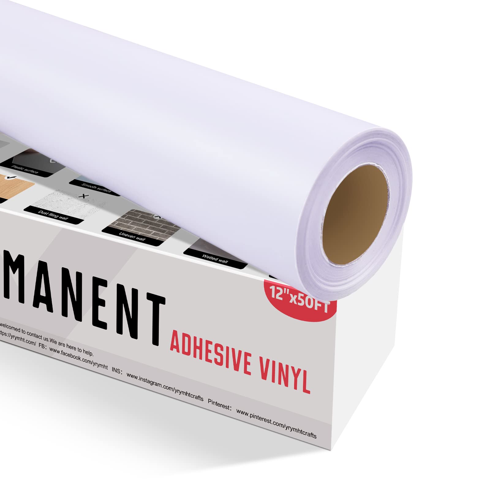Permanent Adhesive Vinyl Rolls - 12”x50FT White Vinyl Sheets for
