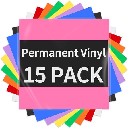 Sooez Permanent Vinyl - 15Pack Adhesive Vinyl Assorted Colors, Permanent  Vinyl Bundle with PET Backing Never Residue, 12 x 11.8 Wate