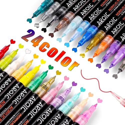 AROIC 24 Pack Acrylic Paint Pens for Rock Painting Fine Point Paint Markers Acrylic Paint Markers For Wood,Metal,Plastic,Glass,C