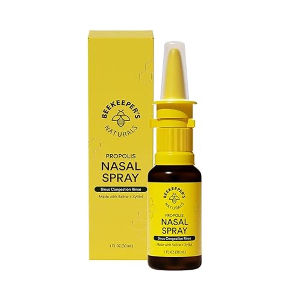 Beekeeper's Naturals Nasal Spray for Adults with Propolis, Xylitol & Saline, Clears Nasal Congestion, Moisturizes Sinus Canal, &