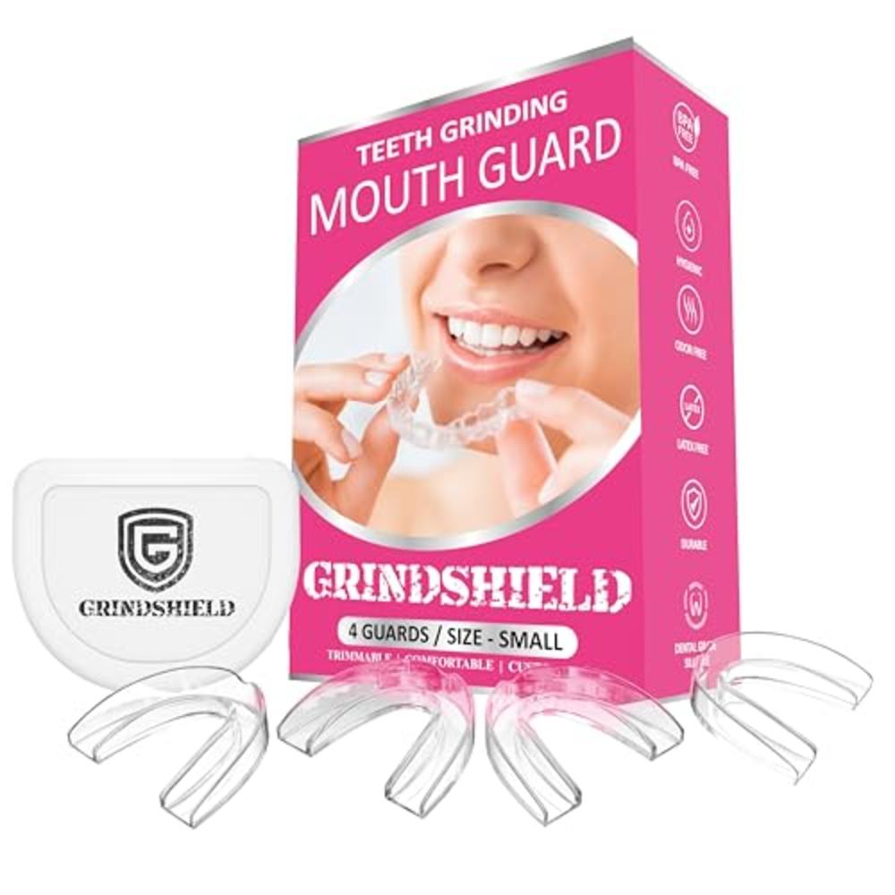 GRINDSHIELD Grinding Mouth Guard - Custom Fit, Trimmable - 4 Mouth Guards for Grinding Teeth & Case - Nightguard for Teeth Grind
