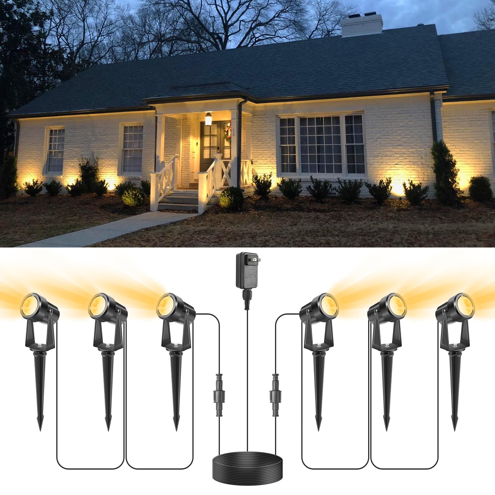 VOLISUN Christmas Outdoor Spotlights,Low Voltage Landscape Lights with Transformer and 75ft Cable,Waterproof Landscape Lighting 