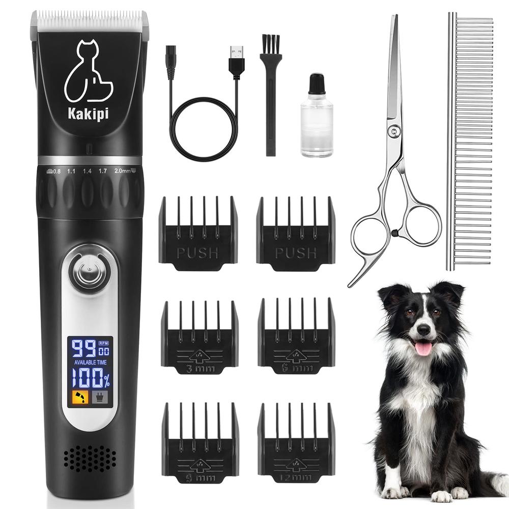 Kakipi Dog Grooming Kit with Led Display, Heavy Duty Pet Grooming, Upgrade Motor, Clippers Low Noise, USB Rechargeable Cordless Small &